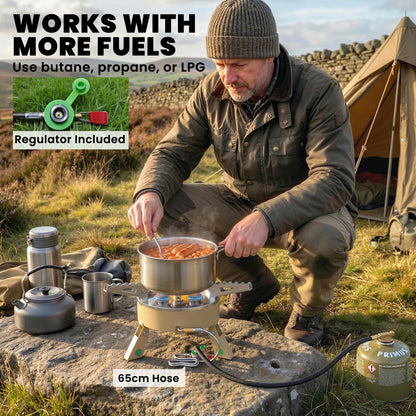 7000W Camping Stove with Piezo Ignition, High Power Gas Stove with 50kg Capacity and Carry Bag for Outdoor Hiking Khaki