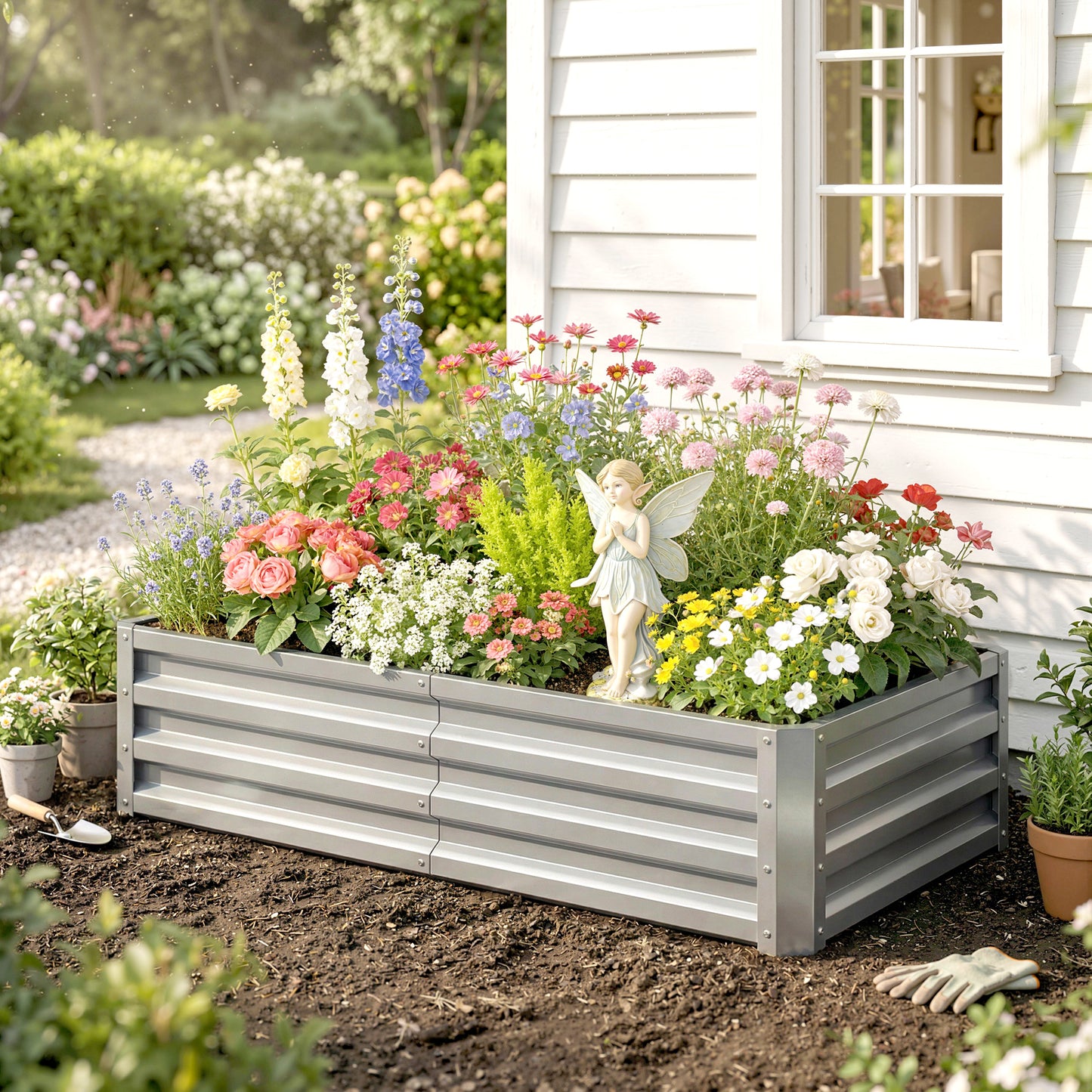 Raised Beds for Garden, Galvanized Outdoor Planters, for Herbs and Vegetables, Use for Patio, Backyard, Balcony, Silver