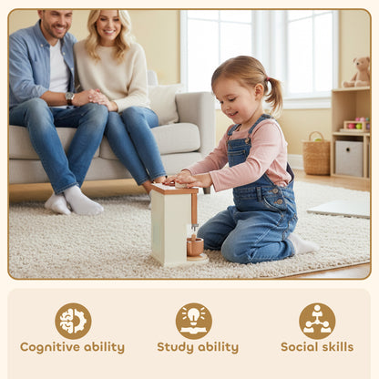 Kids Wooden Coffee Machine Toy, Pretend Play Kitchen Accessories Gift for Boys and Girls Ages 3+