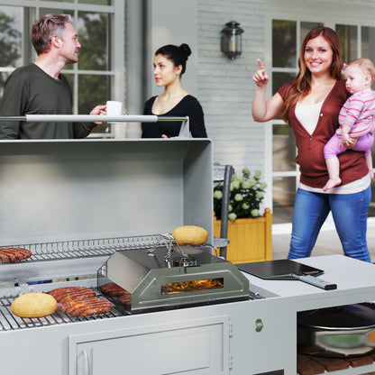 8 in Portable Stainless Steel BBQ Grill Top Pizza Oven with Built-in Thermometer and Viewing Window for Gas and Charcoal BBQ