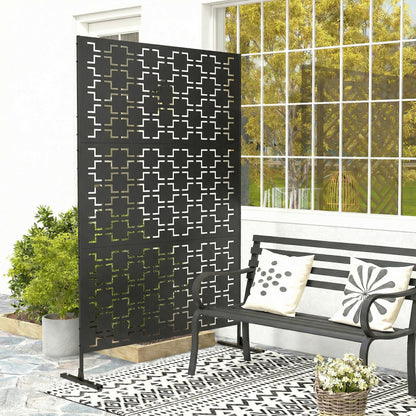 Metal Decorative Privacy Screen Outdoor Divider, Black Grid