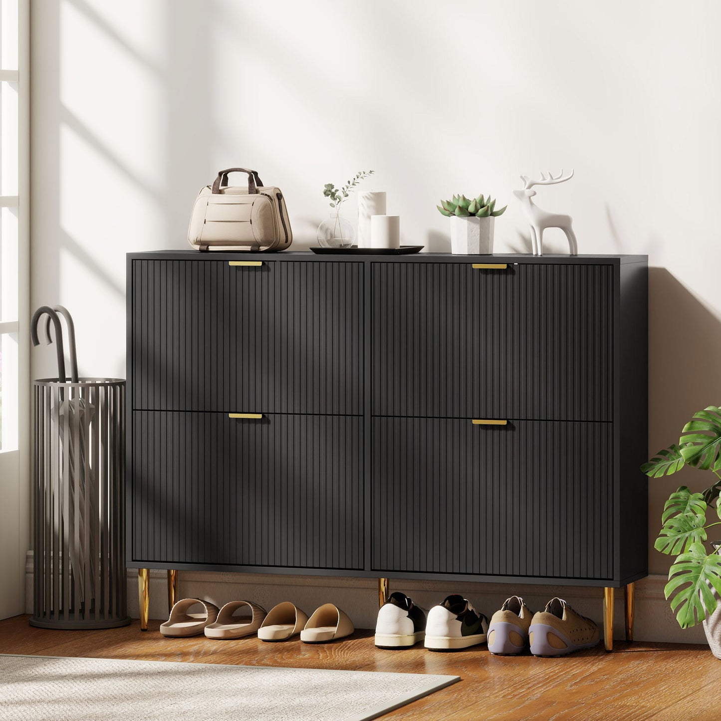 Elegant Four-Drawer Shoe Cabinet - Black