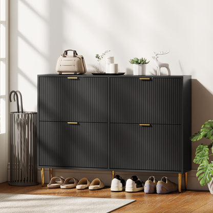 Elegant Four-Drawer Shoe Cabinet - Black
