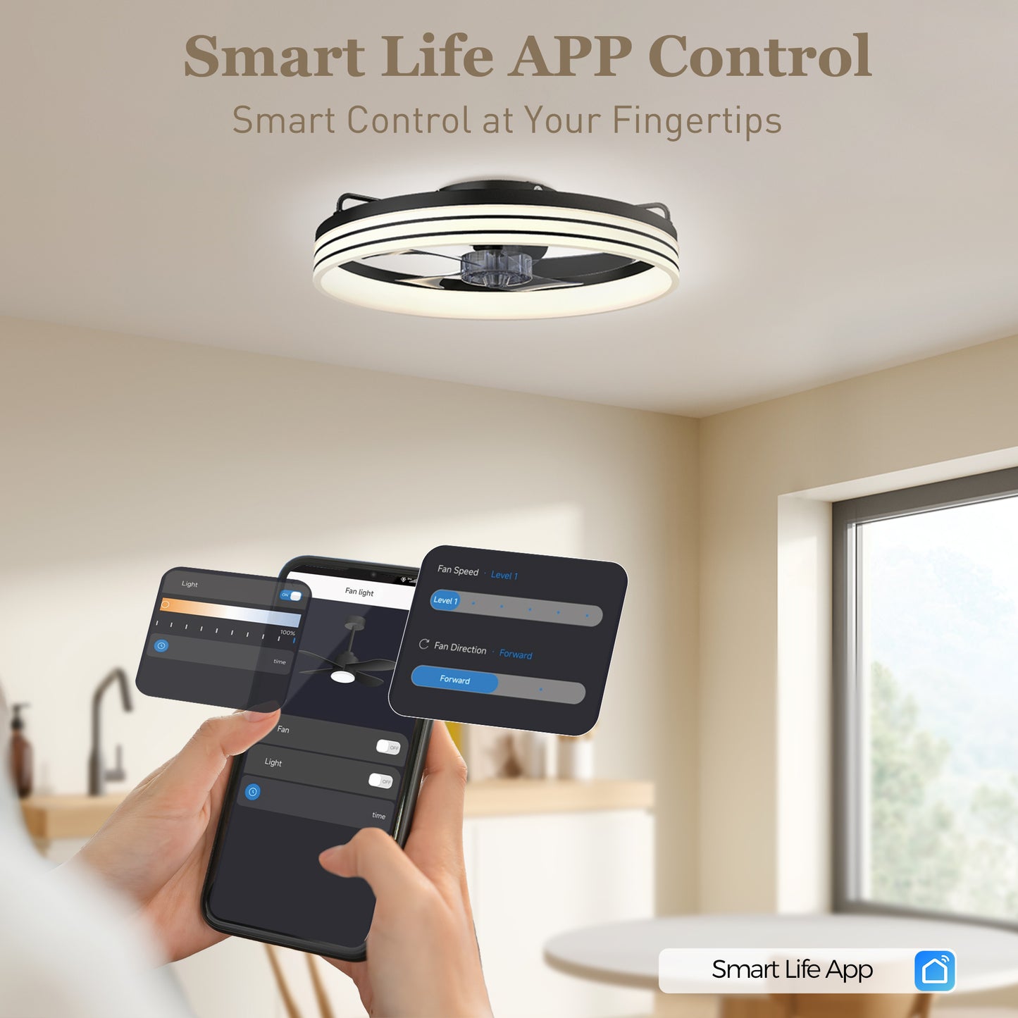 Ceiling Fans with Lights and Remote & App Control, 50cm LED Ceiling Fan Light with 3 Colour Temperatures, 6 Speed, Black