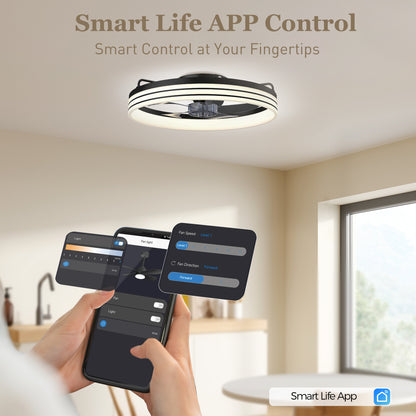 Ceiling Fans with Lights and Remote & App Control, 50cm LED Ceiling Fan Light with 3 Colour Temperatures, 6 Speed, Black