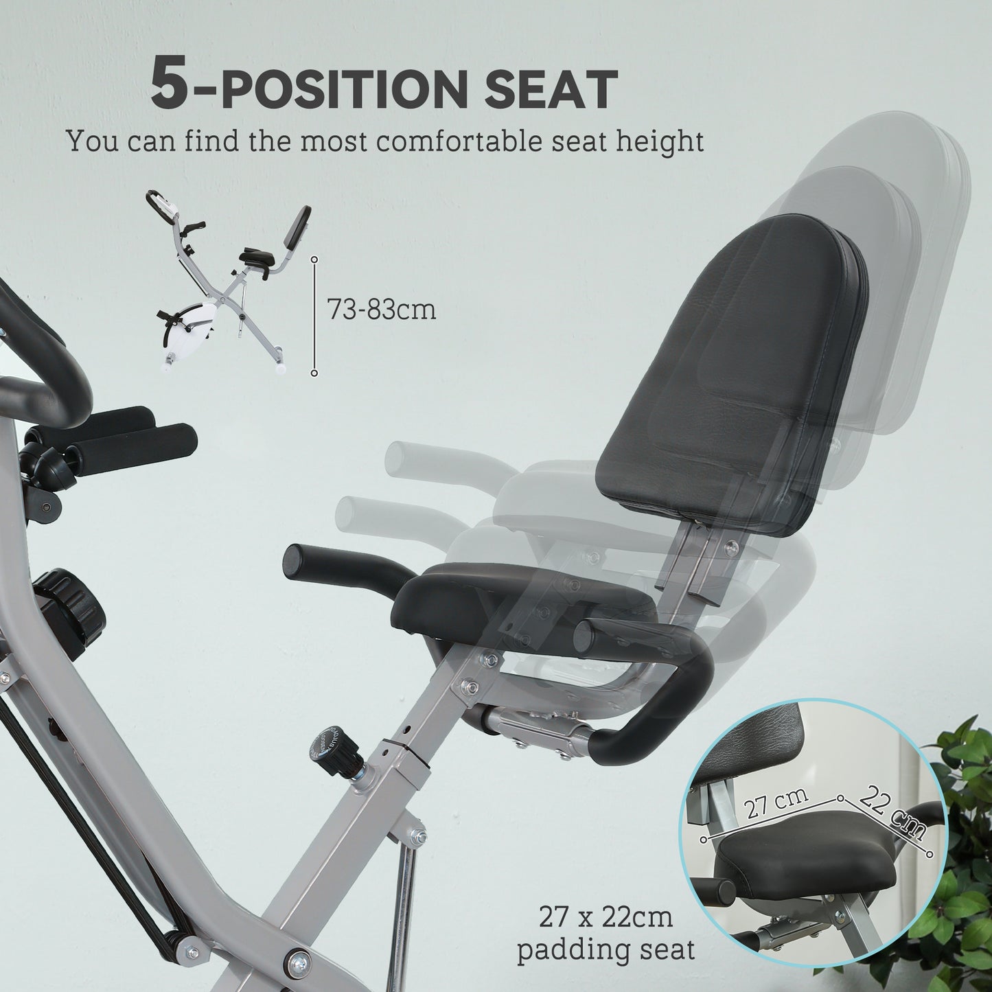 Five-in-one Foldable Exercise Bike, Stationary Bike with Arm Workout Bands, LDC Monitor, Phone Holder, White