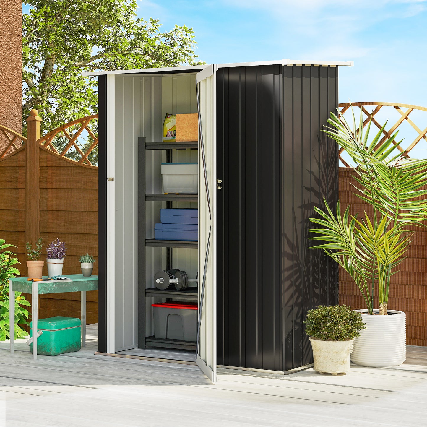 5ft x 3ft Garden Storage Shed, Galvanised Outdoor Metal Shed Waterproof with Sloped Roof, Lockable Door for Patio Tools