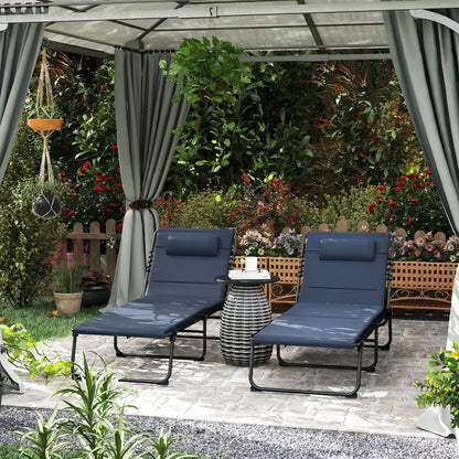 Set of Two Reclining Sun Loungers - Dark Blue