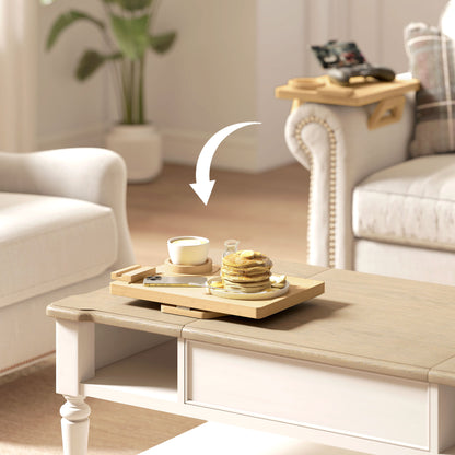 Anti-Slip Sofa Armrest Tray, Bamboo Sofa Arm Tray with 360° Phone Holder and Removable Cup Holder, Natural