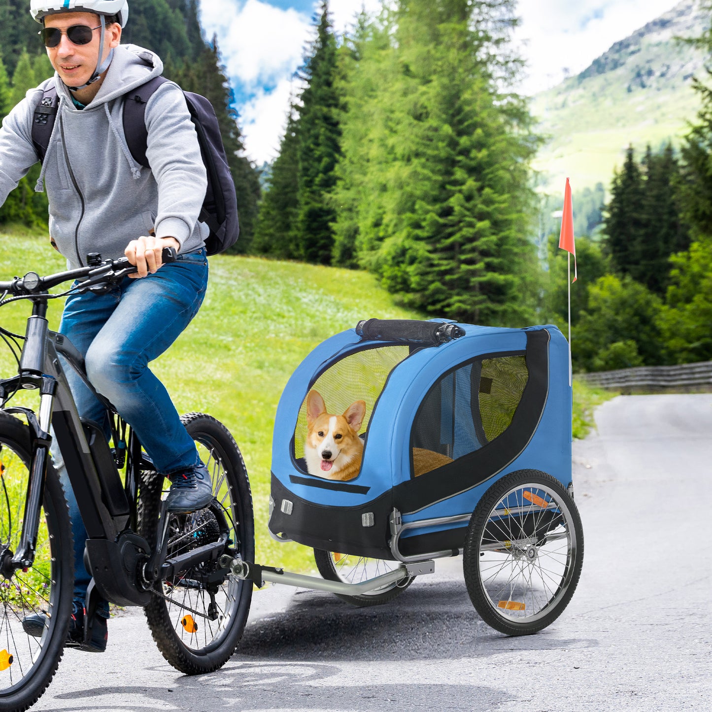 Steel Dog Bike Trailer Pet Cart Carrier for Bicycle Kit Weather Resistant w/ Hitch Coupler Travel Black and Blue