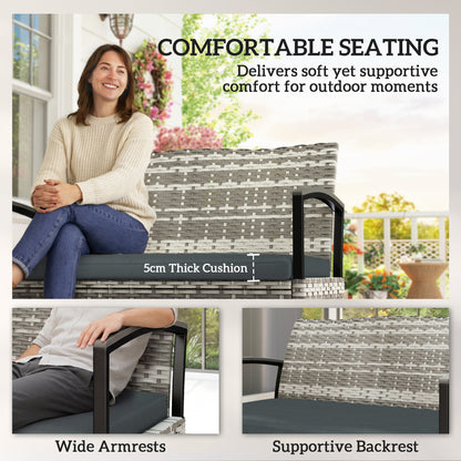 125L Garden Storage Bench, 2 Seater PE Rattan Outdoor Bench Storage Box with Padded Cushion, Dark Grey
