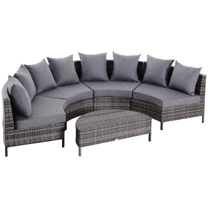 5 Pieces Rattan Garden Furniture Set, 4 Seater Half-Round Garden Sofa Set with Thickened Cushions