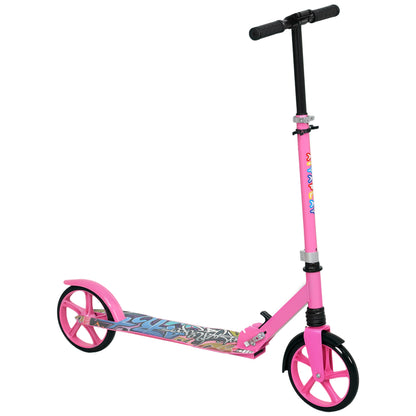 Foldable Kids Scooter with Adjustable Handlebar, 200mm Big Wheel, Rear Fender Brake, for Ages 6-12 Years, Pink