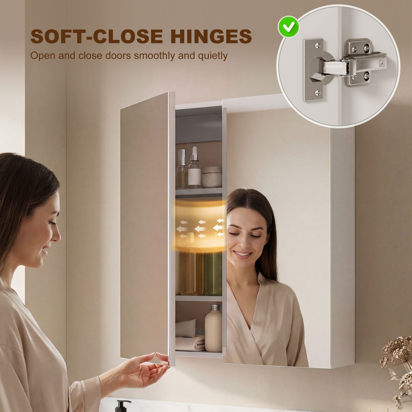Wall Mounted Bathroom Mirror Storage Cabinet w/ Door Adjustable Shelf, White