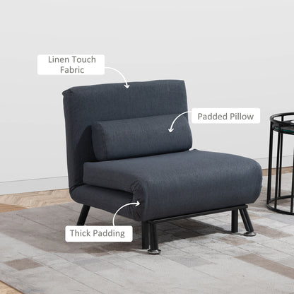 Single Sofa Chair Bed, Linen Fabric 3-in-1 Convertible Sleeper Chair with 5-Position Adjustable Backrest, 75cm Wide Seat