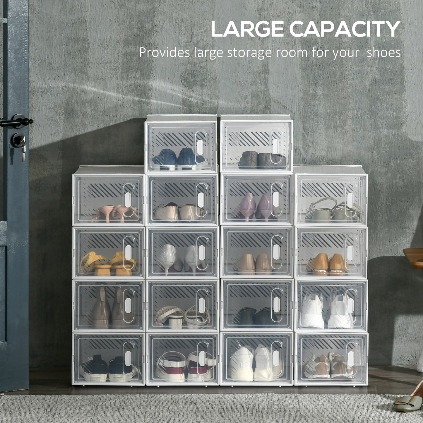 18PCS Clear Shoe Box, Plastic Stackable Shoe Storage Box for UK/EU Size up to 8.5/43 with Magnetic Door for Women/Men