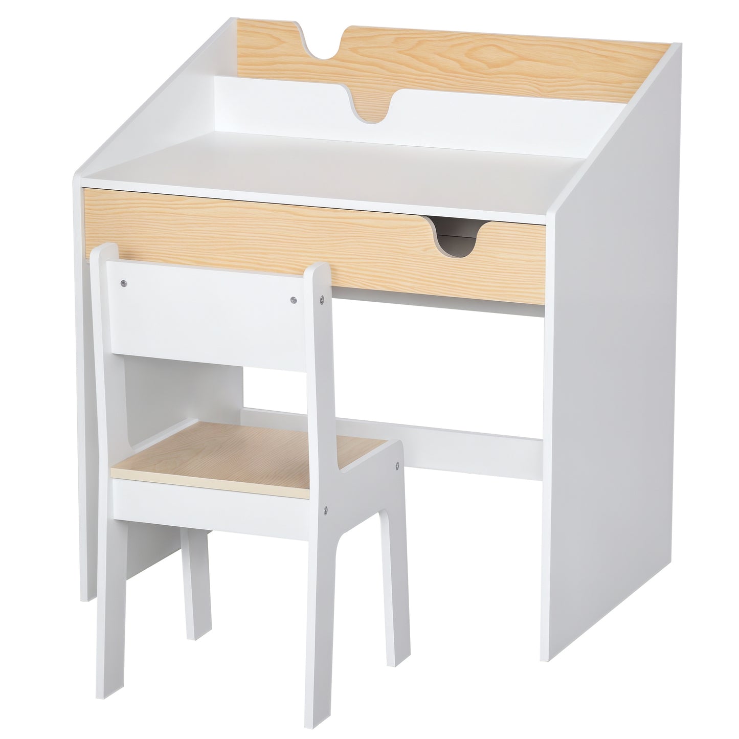 Kids Desk and Chair Set 2 Pieces Children Study Table with Storage Pull-Out Drawer Bookshelf for 3-6 Years Writing, Reading