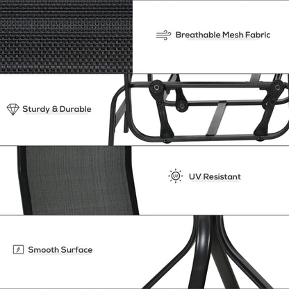 3 Pieces Garden Gliding Chair Set, Metal Frame 2 Single Armchair Swing Seater and 1 Glass Top Coffee Table w/ Breath Mesh Fab