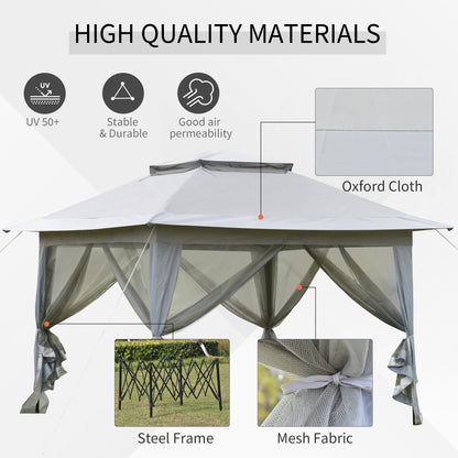 3.6 x 3.6 m Pop up Gazebo with Netting, Height Adjustable Party Tent Instant Canopy Sun Shade Shelter, Grey