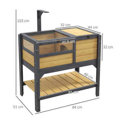 Raised Wooden Tortoise House, with Shelter, Run, Shelf and Lamp Holder - Wooden Style (lamp not included)