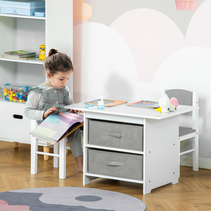 3 Pcs Kids Table & Chairs Set Mini Seating Furniture Home Playroom Bedroom Dining Room w/ Storage Drawers Safe Corners for 2