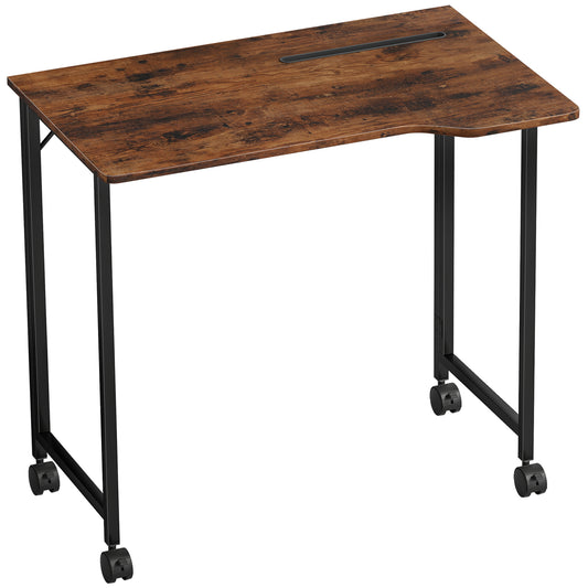 Folding Small Desk on Wheels - Rustic Brown