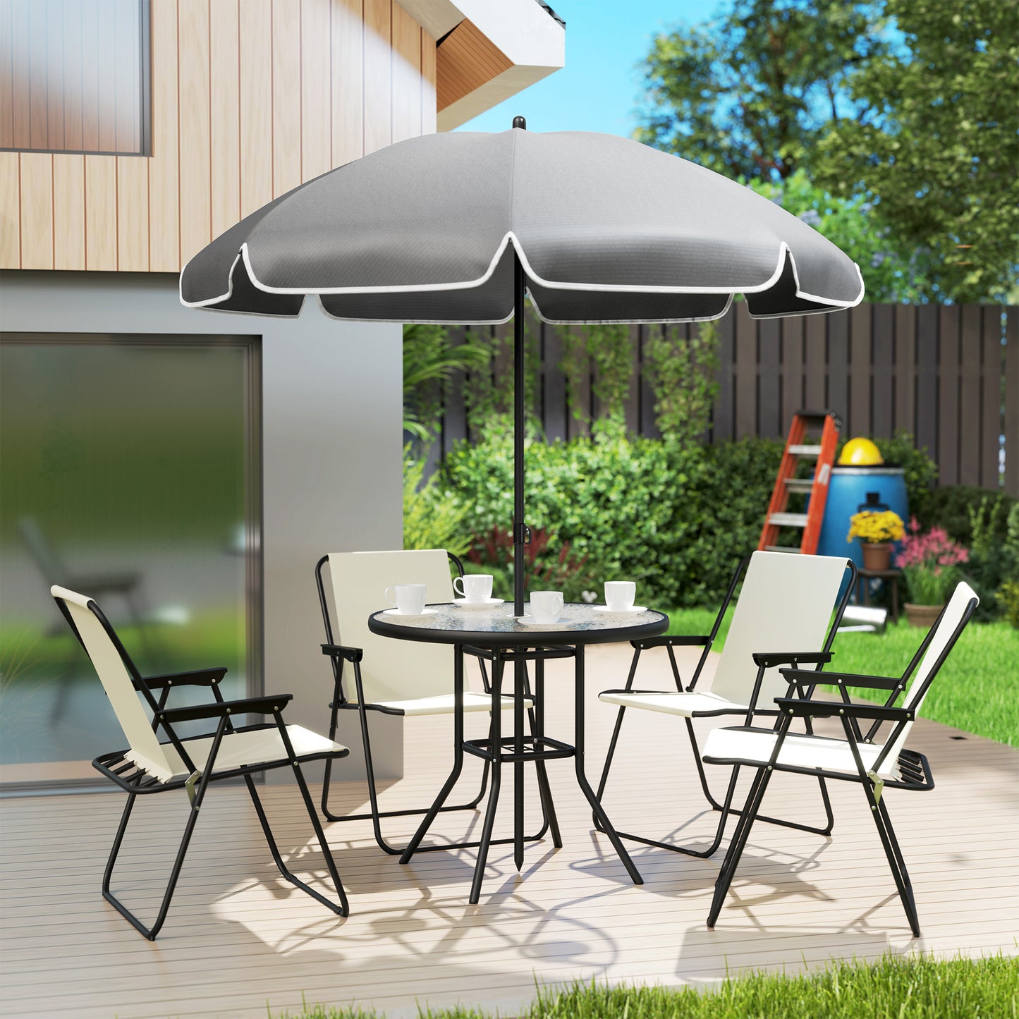 4 Seater Garden Furniture Set, 6 Pieces Garden Table and Chairs with Parasol