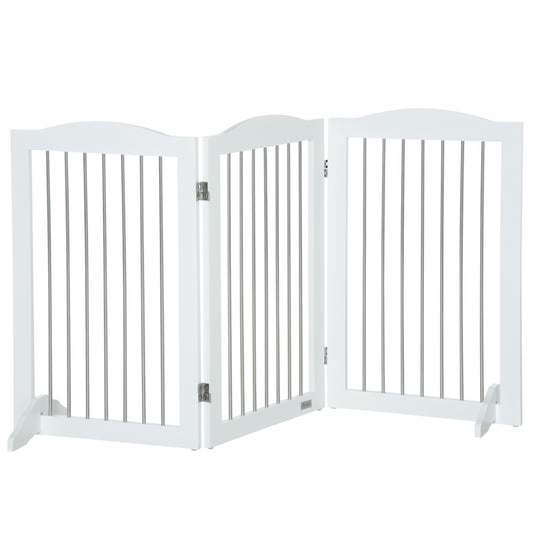 Foldable Dog Gate, Freestanding Pet Gate, with Two Support Feet, for Staircases, Hallways, Doorways - White