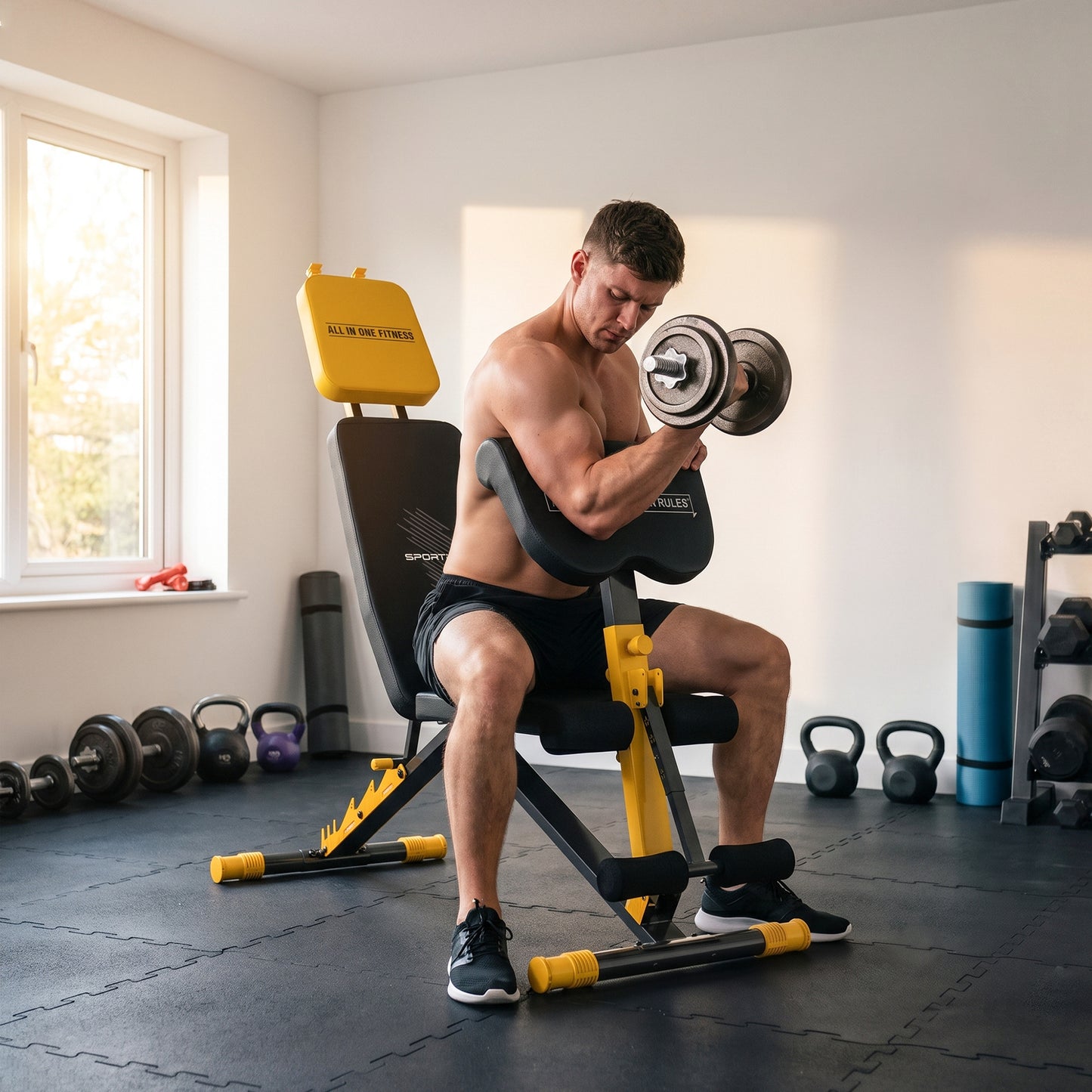 Adjustable Weight Bench for Home Gym, 300kg Incline Decline Flat Foldable Bench Press with 7 Backrest Positions, Yellow