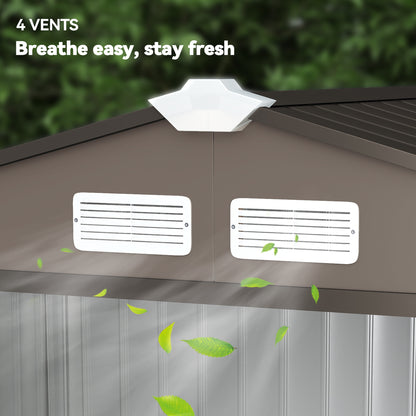 7 x 4ft Metal Garden Shed, Outdoor Storage Tool House with Ventilation Slots, Brown