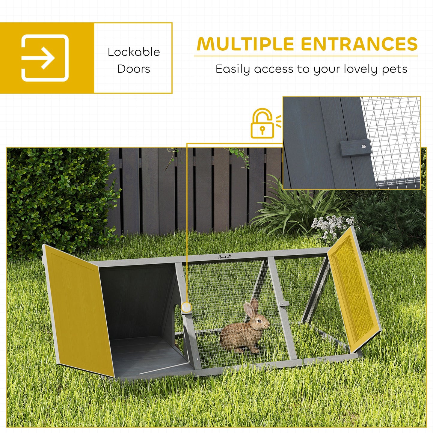 Rabbit Hutch, Wooden Guinea Pig Hutch with Run and Doors, Outdoor Triangle Bunny House for Rabbits,Duck and Chicken