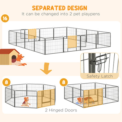 16 Panels Heavy Duty Puppy Playpen, for Small Dogs, Indoor and Outdoor Use - Grey