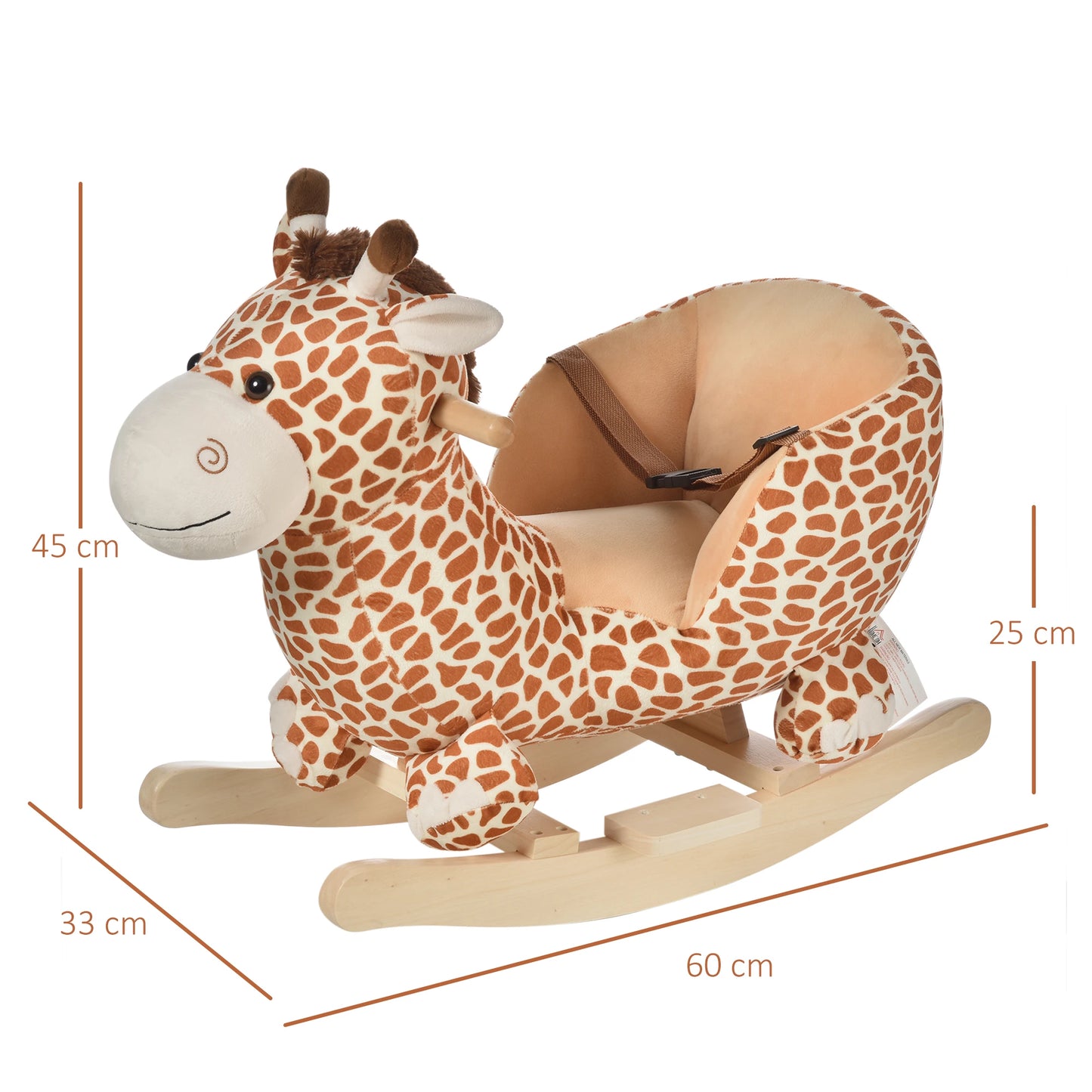 Kids Giraffe Style Ride on Rocking Horse with Bucket Seat and Safety Belt