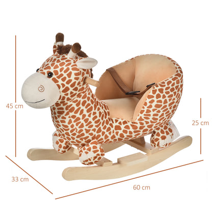 Kids Giraffe Style Ride on Rocking Horse with Bucket Seat and Safety Belt