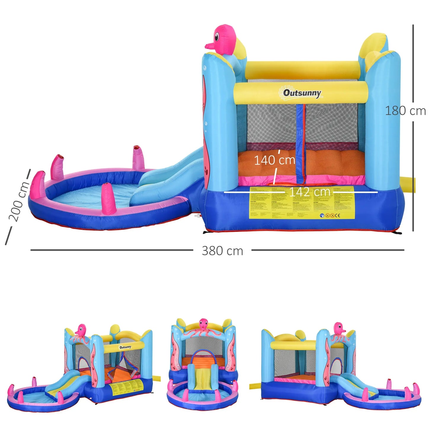 Octopus Design Bouncy Castle with Water Paddle Pool and Spraying Octopus