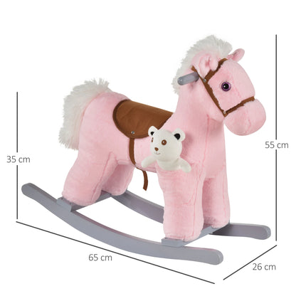 Plush Ride on Rocking Horse with Cuddle Toy Pocket - Pink