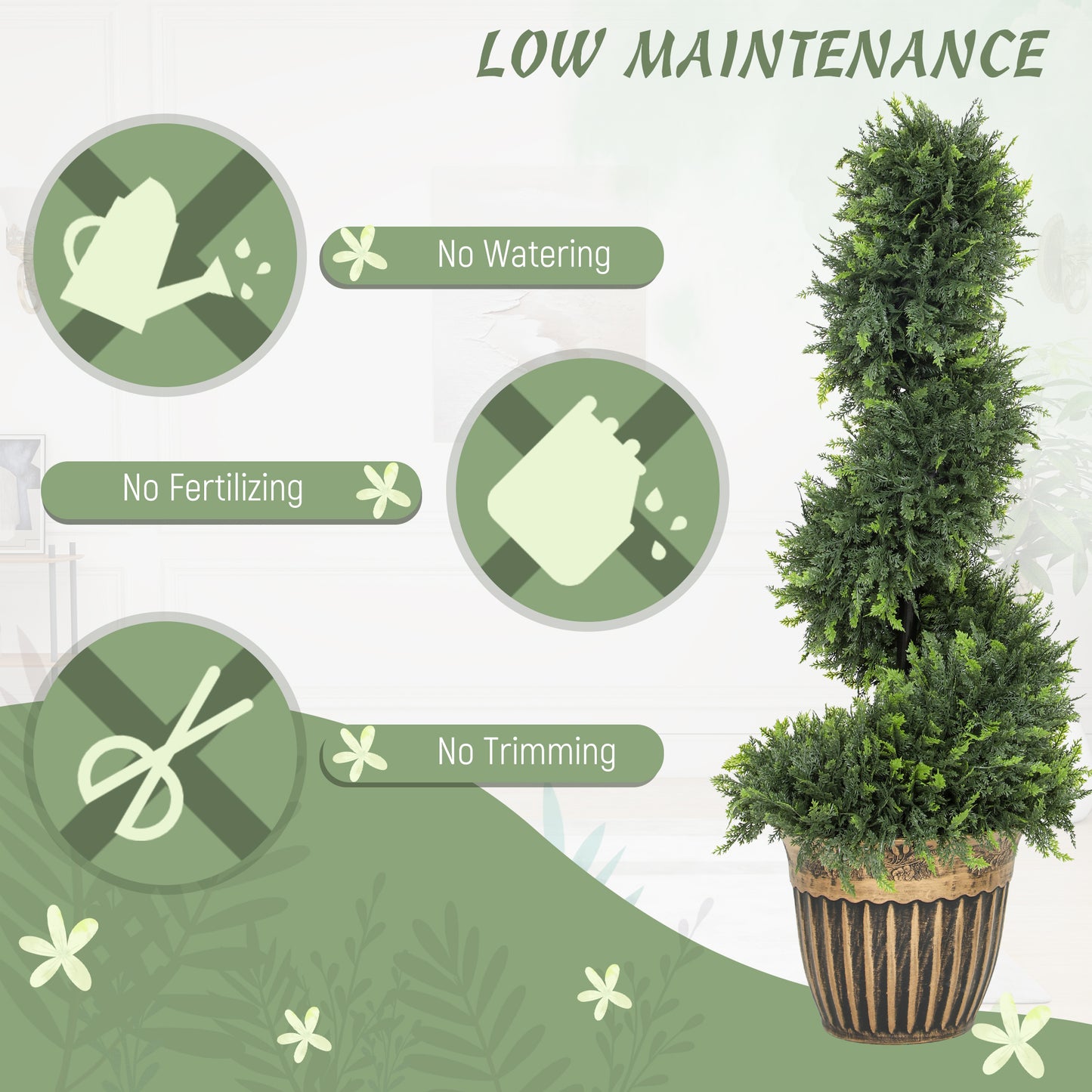 Set of 2 Artificial Plants, Topiary Spiral Boxwood Cypress Trees with Pot, for Home Indoor Outdoor Decor, 90cm