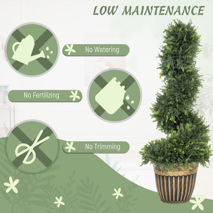 Set of 2 Artificial Plants, Topiary Spiral Boxwood Cypress Trees with Pot, for Home Indoor Outdoor Decor, 90cm
