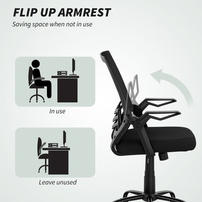 Mesh Office Chair, Computer Desk Chair with Flip-up Armrests, Lumbar Back Support and Swivel Wheels, Black