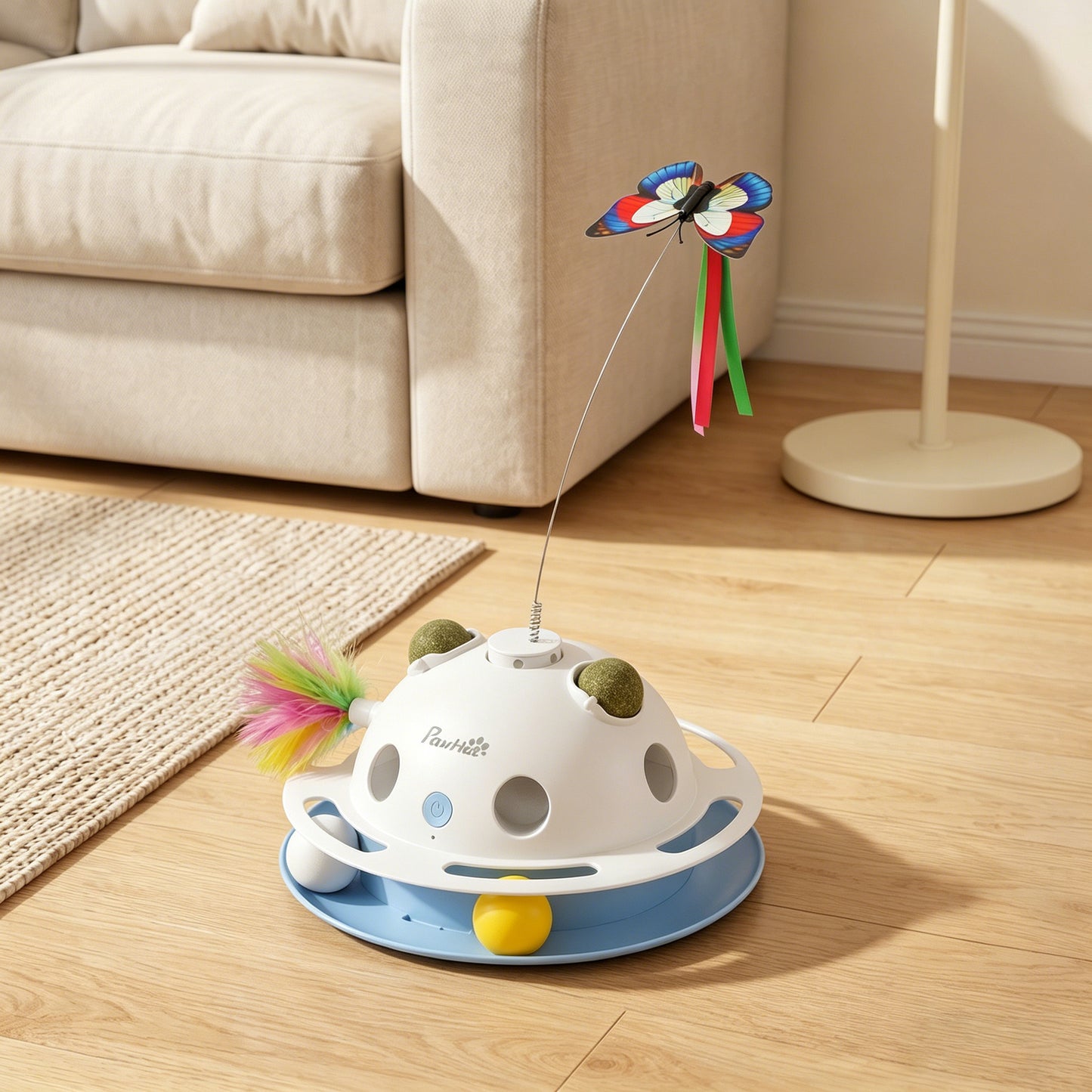 4-in-1 Interactive Cat Toys for Indoor Cats Adult with Spinning Butterfly, Shooting Feathers & Catnip Balls