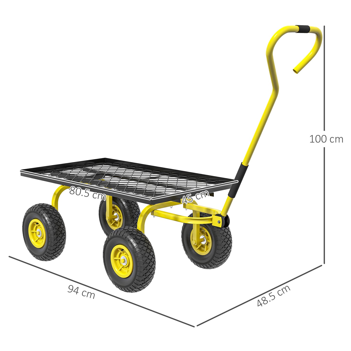 Garden Trolley Cart, Heavy Duty Garden Cart with Metal Frame, 10" Pneumatic Wheels, Rotating Handle, 150kg Capacity