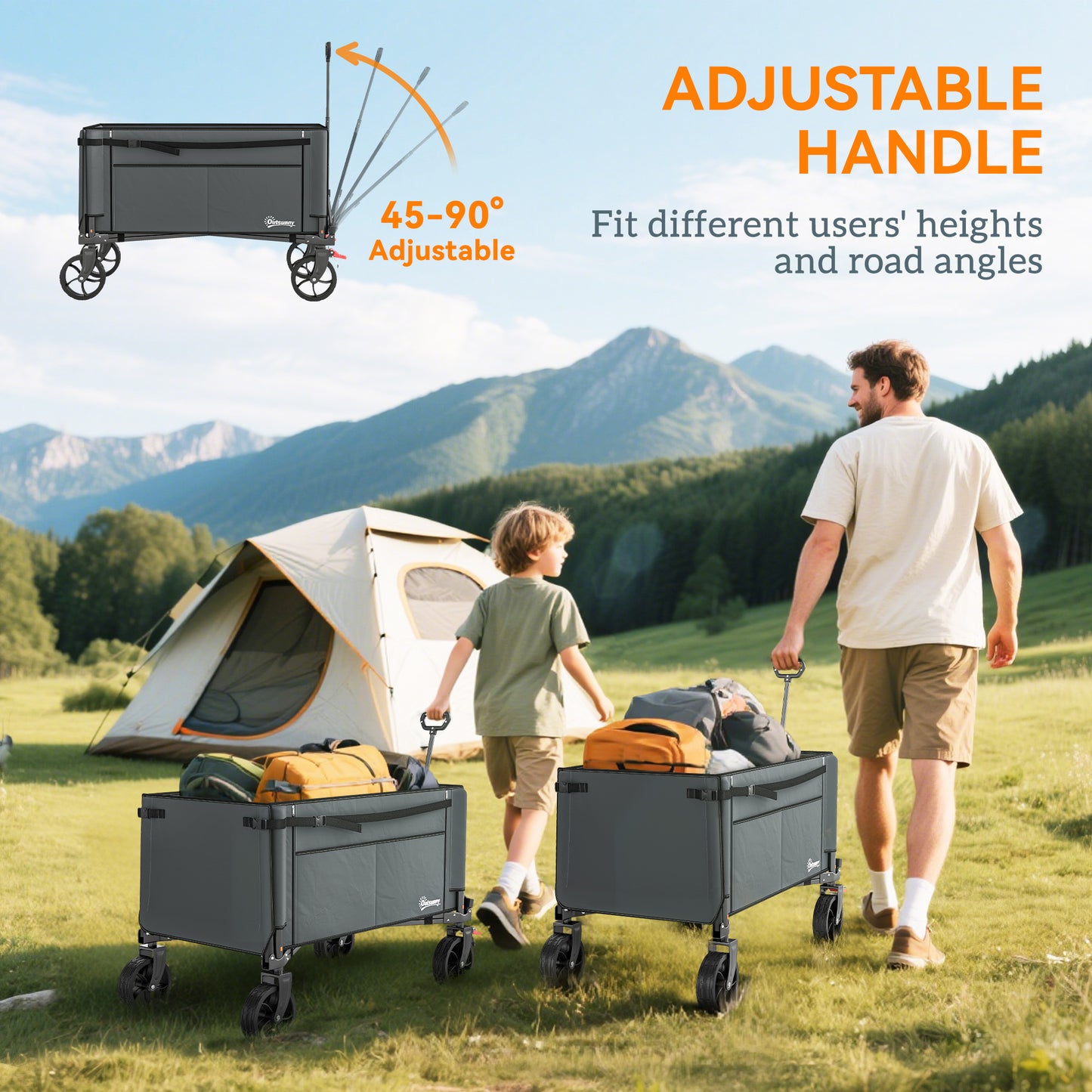 Festival Trolley on Wheels, 150L Folding Camping Trolley Cart with Openable Sides