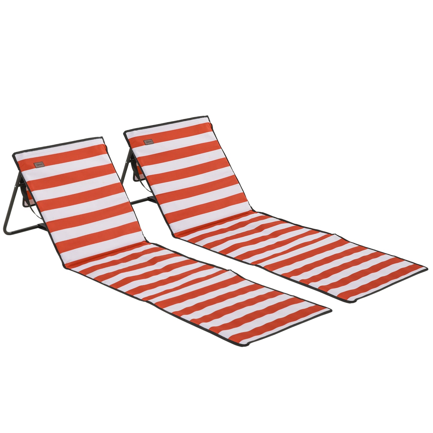 Set of 2 Foldable Garden Beach Chair Mat, Outdoor Sun Lounger Seats with Adjustable Back, Magazine Pocket, Carry Strap