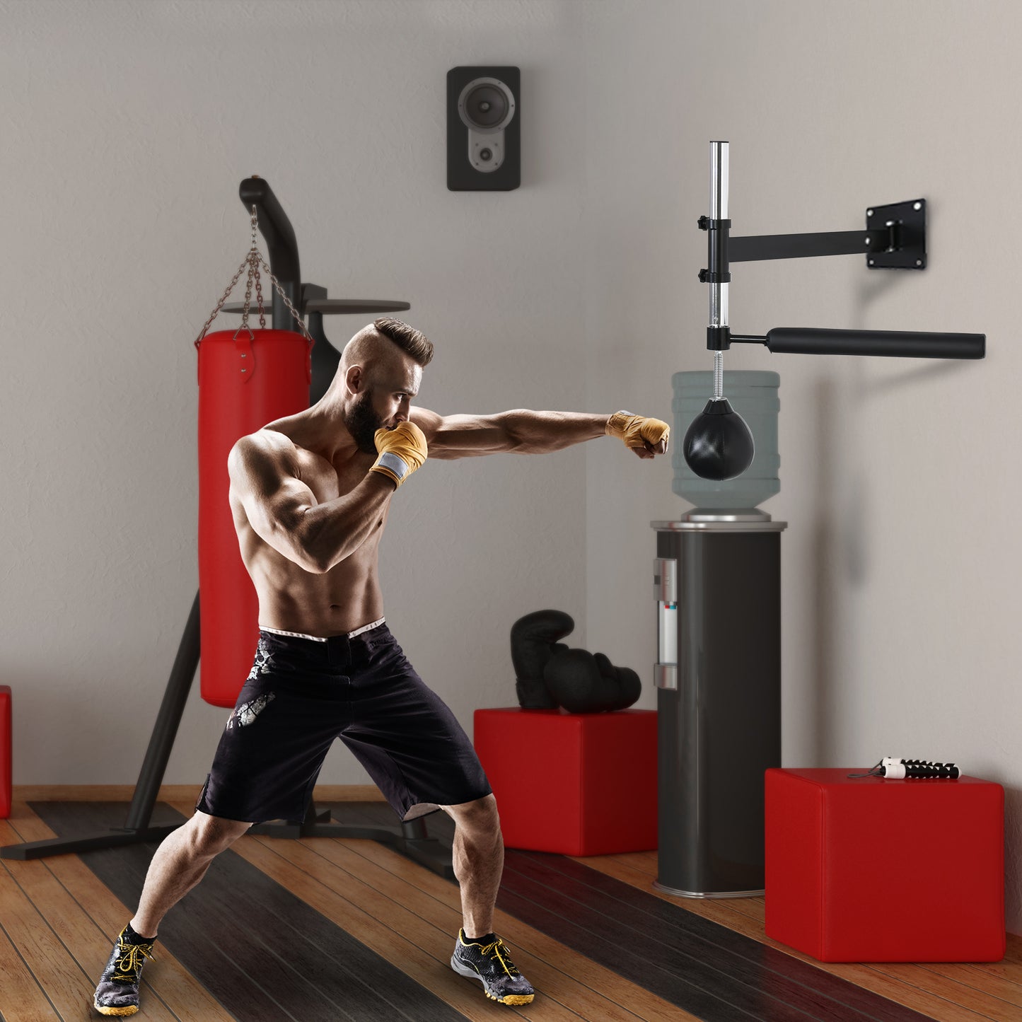 Wall Mount Fast-Reflexes Speed Bag Boxing, Height Adjustable Punching Bag, MMA