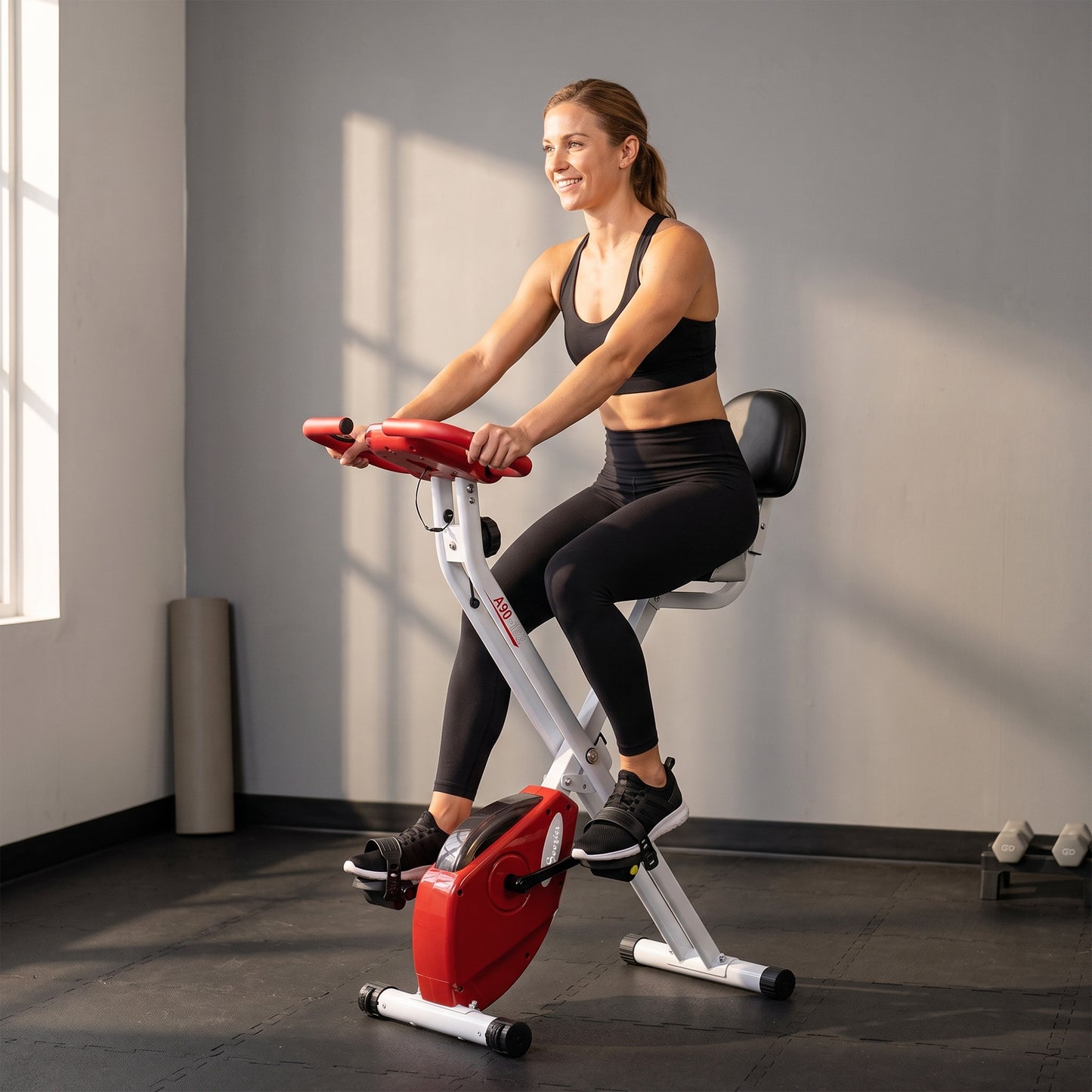 Folding Exercise Bike, Fitness Bicycle Indoor Trainer, Quiet 8-Level Magnetic Resistance, with LCD Monitor
