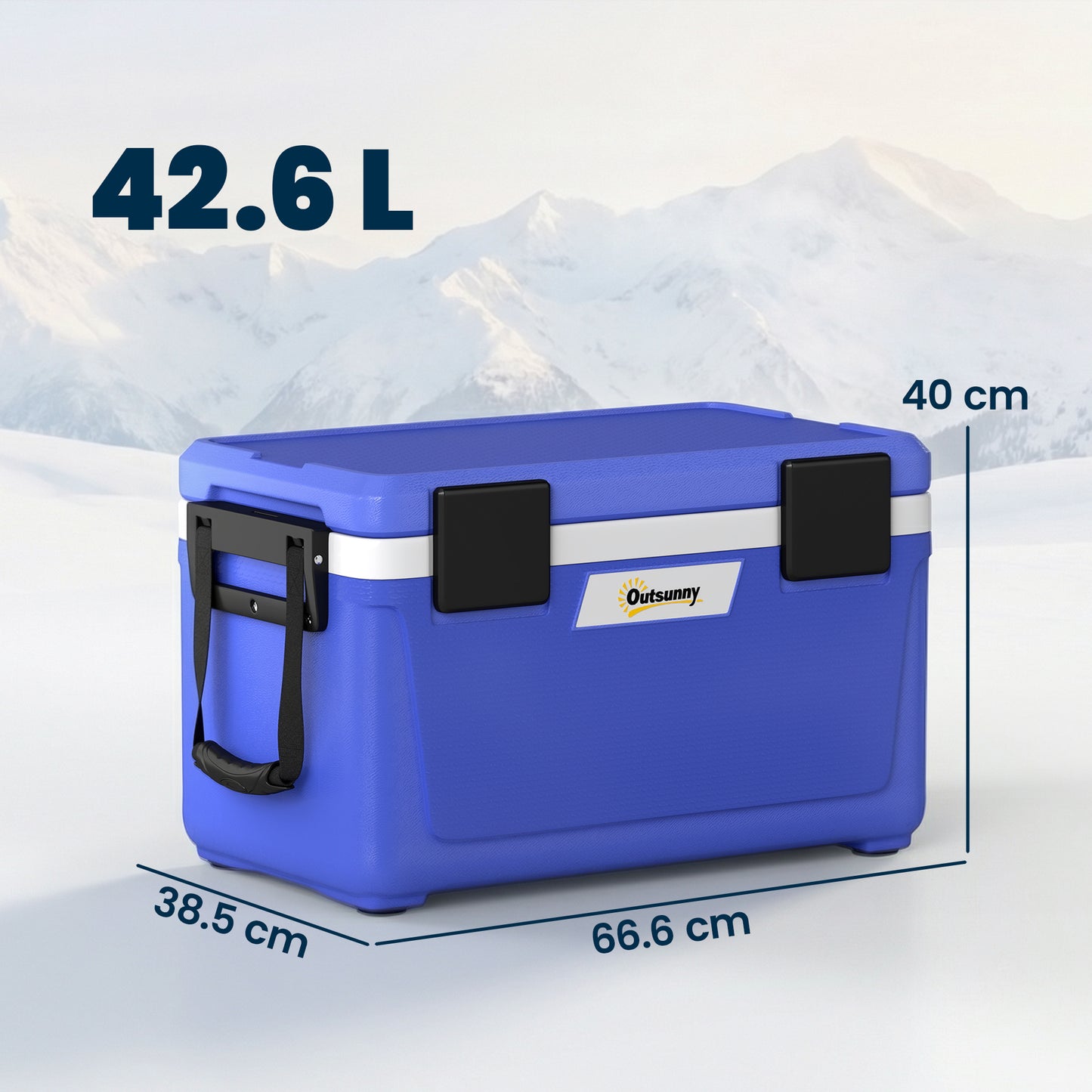 42.6L Insulated Cool Box, Lightweight Portable Ice Cooler with Handle, Lid and Drain Valve, Dark Blue