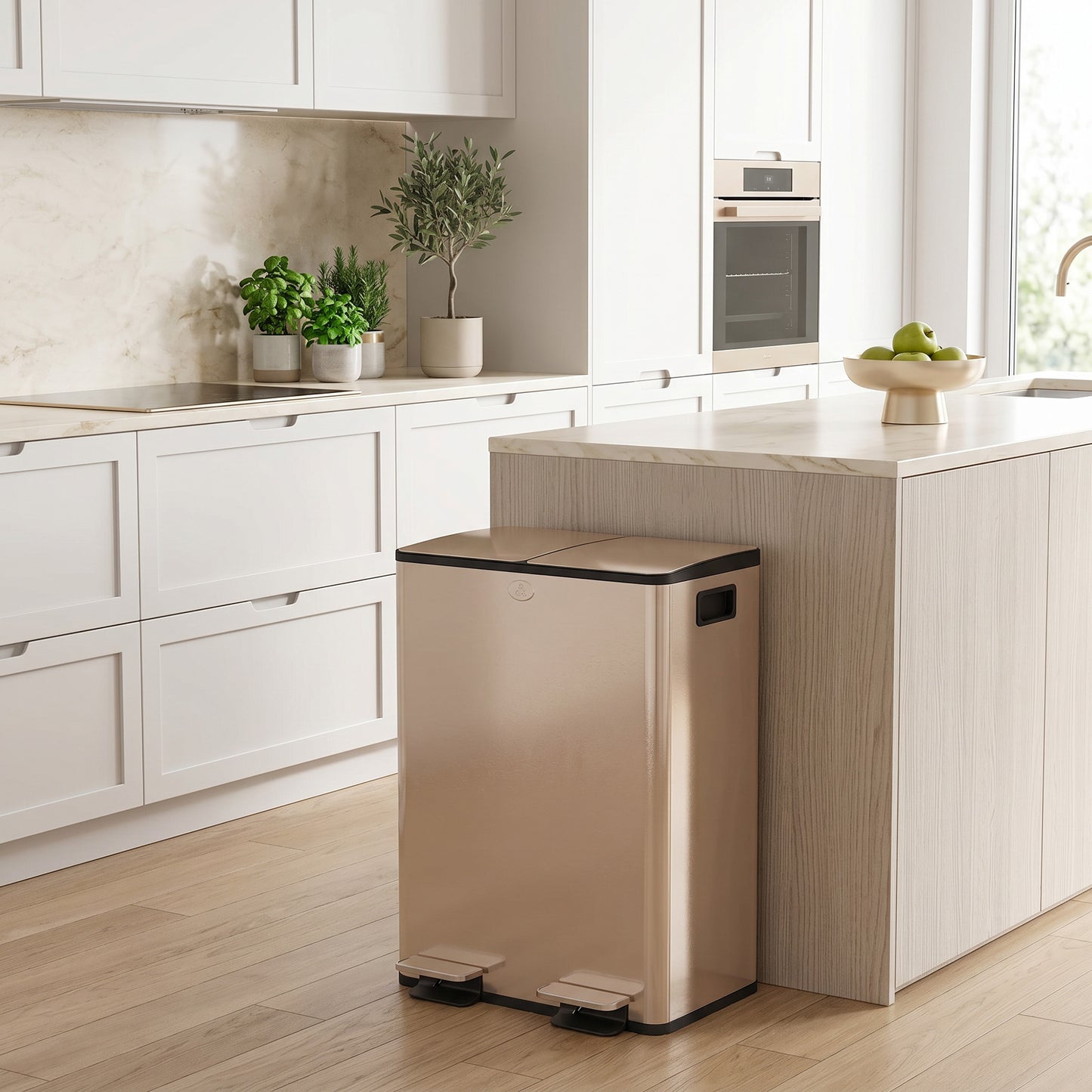 56L Dual Compartment Stainless Steel Bin, with Deodoriser Holders - Gold Tone