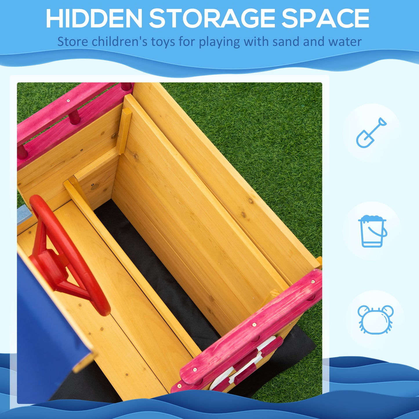 Sand Pit, Kids Wooden Sandbox Pirate Ship, Sandboat Play Station with Canopy Shade