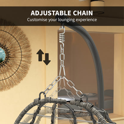 Rattan Hanging Egg Chair, Foldable Wicker Hammock Swing Chair with Cushion, Stand, Adjustable Height, Head Pillow
