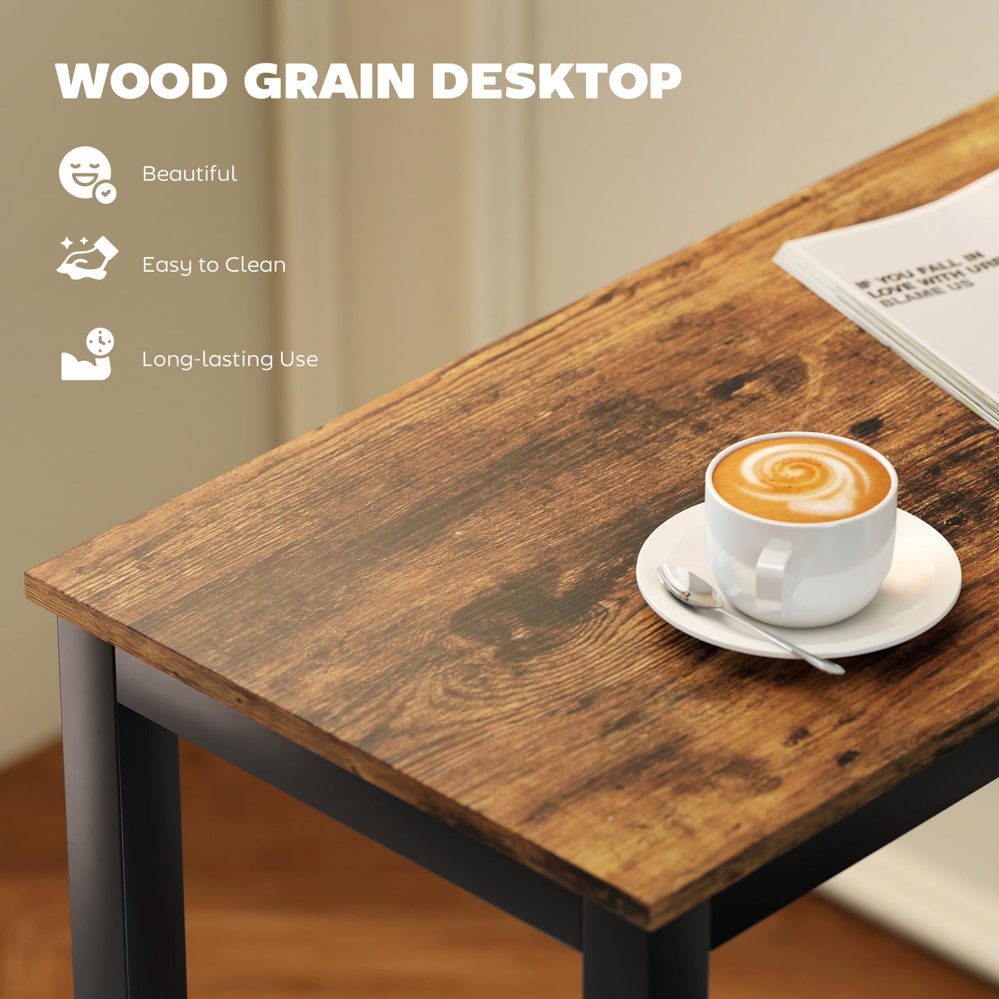 Rectangular Bar Table, Wood Effect Pub Coffee Table for Small Space, Breakfast Dining, Kitchen, Industrial, Rustic Brown